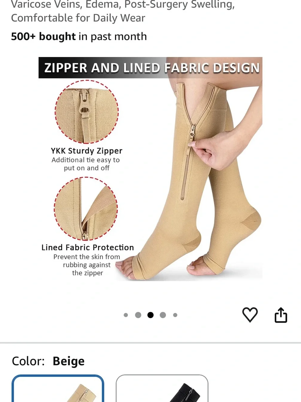 Black size small Knee-High Athletic Compression Socks with Side Zipper
